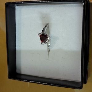 January Garnet Red Trillion Style Cut Stone Ring